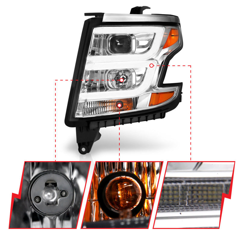ANZO 2015-2020 Chevy Tahoe Projector Headlights Plank Style Chrome w/DRL-SR1 Performance