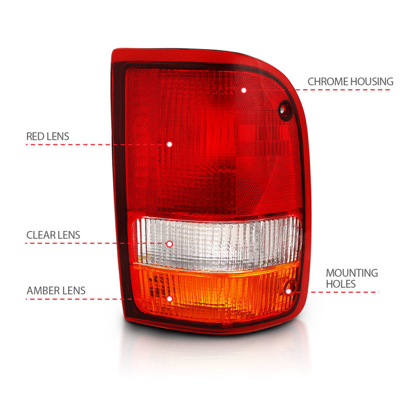 ANZO 1993-1997 Ford Ranger Tail Light Red/Cear (OE)-SR1 Performance