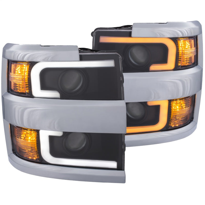 ANZO Projector Headlights 15-17 Chevrolet Silverado 2500HD / 3500HD Black w/ Chrome Rim-SR1 Performance