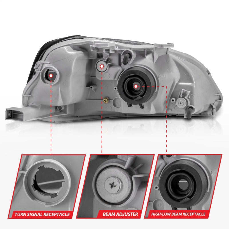 ANZO 1999-2000 Honda Civic Crystal Headlights Black-SR1 Performance