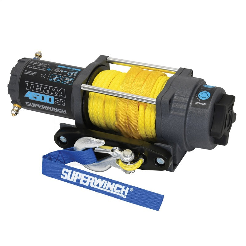 Superwinch 4500 LBS 12V DC 1/4in x 50ft Synthetic Rope Terra 4500SR Winch - Gray Wrinkle-SR1 Performance