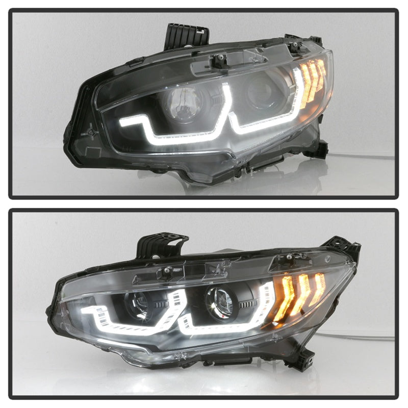 Spyder 16-18 Honda Civic 4Dr w/LED Seq Turn Sig Lights Proj Headlight - Black - PRO-YD-HC16-SEQ-BK-SR1 Performance