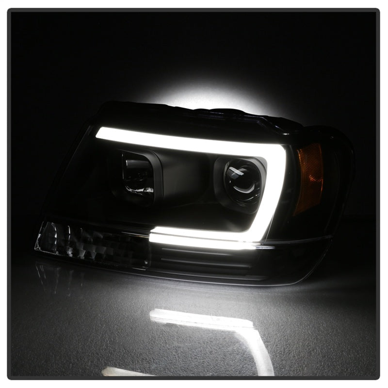 Spyder 99-04 Jeep Grand Cherokee Projector Headlights - Light Bar DRL LED - Black-SR1 Performance