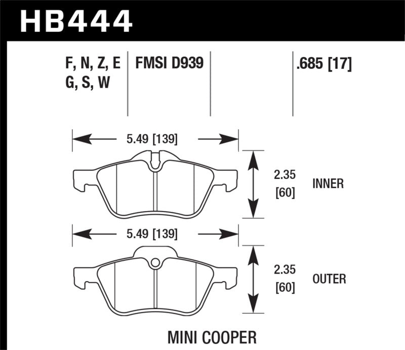 Hawk 02-06 Mini Cooper / Cooper S Performance Ceramic Street Front Brake Pads-SR1 Performance