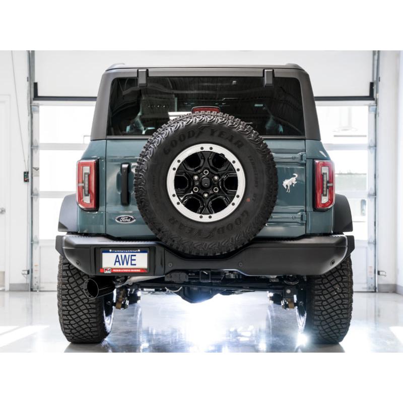 AWE Tuning 2021+ Ford Bronco 0FG Single Rear Exit Exhaust w/Diamond Black Tip & Bash Guard-SR1 Performance