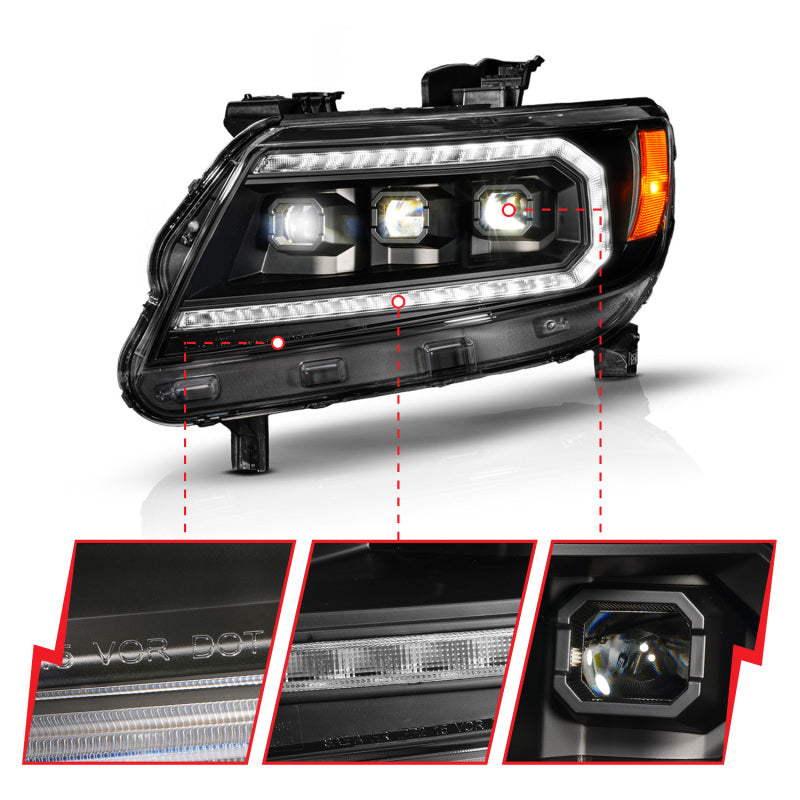 ANZO 15-22 Chevy Colorado Blk Housing Full LED DRL Projector Headlight w/ Sequential Light Bar-SR1 Performance