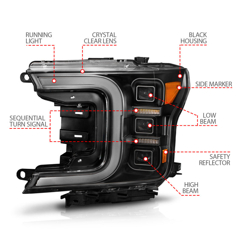 Anzo 18-20 Ford F-150 Full Led Projector Light Bar Headlights Black Amber-SR1 Performance