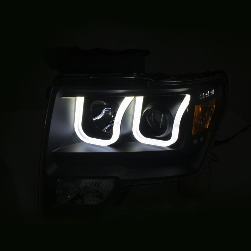 ANZO 2009-2014 Ford F-150 Projector Headlights w/ U-Bar Switchback Black w/ Amber-SR1 Performance