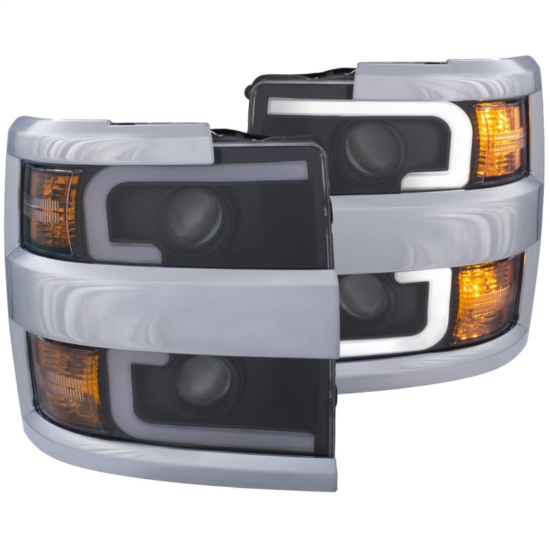 ANZO Projector Headlights 15-17 Chevrolet Silverado 2500HD / 3500HD Black w/ Chrome Rim-SR1 Performance