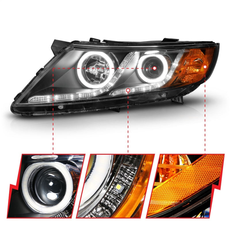 ANZO 2011-2013 Kia Optima Projector Headlights w/ Halo Black (CCFL)-SR1 Performance
