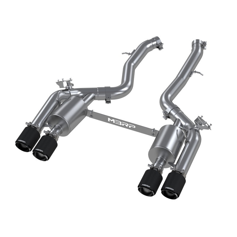 MBRP 18-22 BMW M2 Competition 3.0L T304 SS 3in Resonator-Back Exhaust Quad Rear w/ Carbon Fiber Tips-SR1 Performance