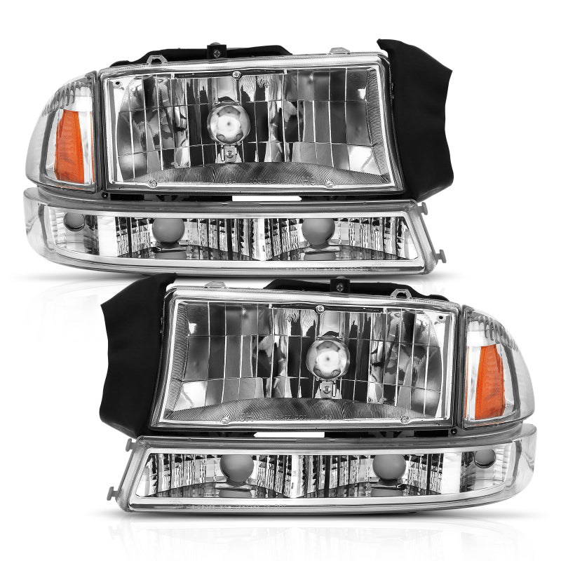 ANZO 1997-2004 Dodge Dakota Crystal Headlight Set Chrome Amber-SR1 Performance