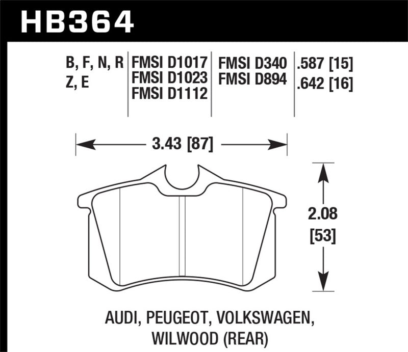Hawk 89-92 VW Golf GTi / GLS Turbo/ GLX ( VR6) / 1.8 Turbo / VR6 / 00-06 Audi TT HPS Street Rear Bra-SR1 Performance