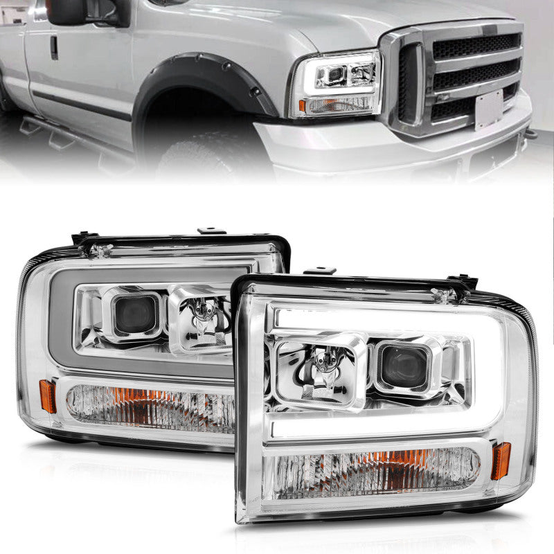 ANZO 99-04 Ford F250/F350/F450/Excursion (excl 99) Projector Headlights - w/Light Bar Chrome Housing-SR1 Performance