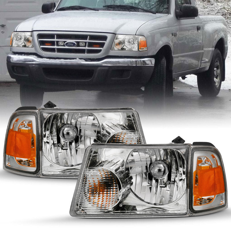 ANZO 2001-2011 Ford Ranger Crystal Headlight Chrome w/Corner Lights (OE Replacement)-SR1 Performance