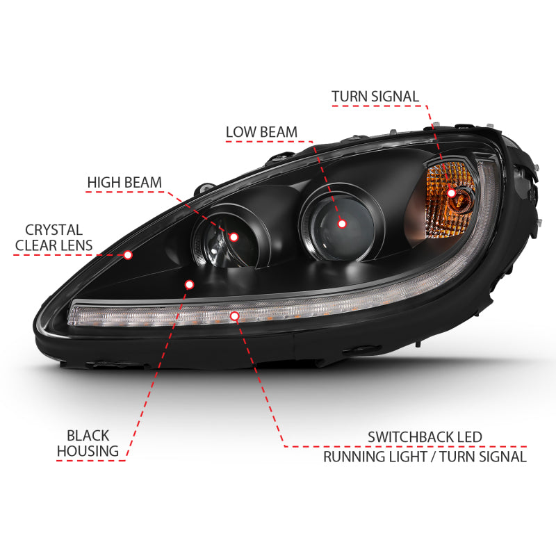 ANZO 2005-2013 Chevy Corvette Projector Plank Style Switchback H.L. Black Amber-SR1 Performance