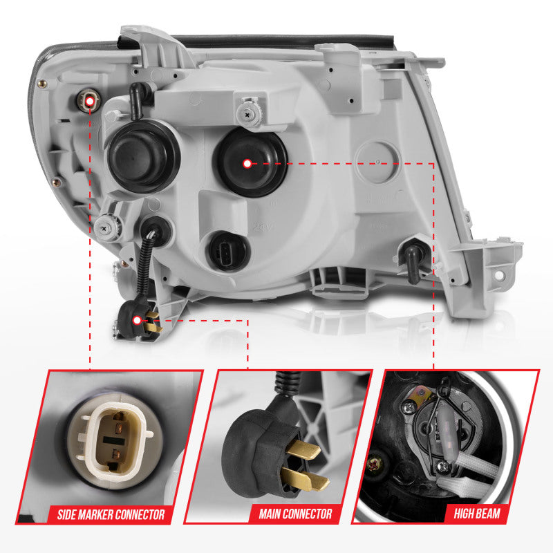 ANZO 2005-2011 Toyota Tacoma Projector Headlights w/ Light Bar Chrome Housing-SR1 Performance