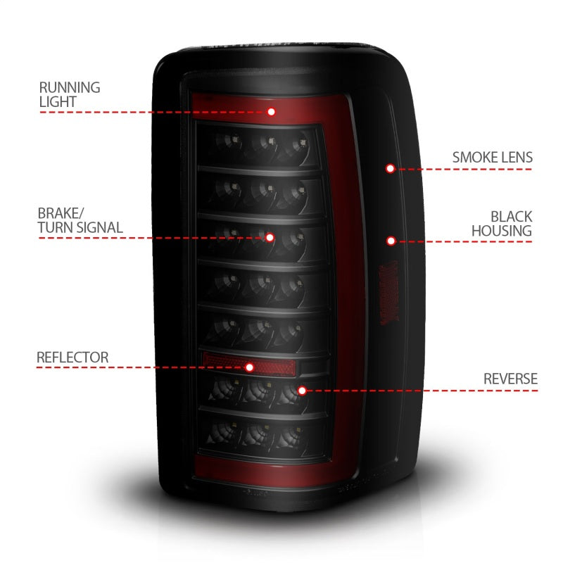 ANZO 00-06 Chevrolet Tahoe / GMC Yukon Full LED Taillights w/ Lightbar Black Housing/Smoke Lens-SR1 Performance