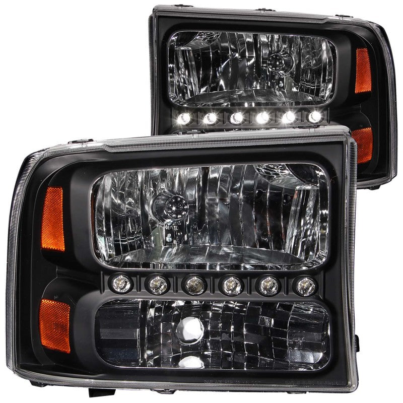 ANZO 2000-2004 Ford Excursion Crystal Headlights Black w/ LED 1pc-SR1 Performance