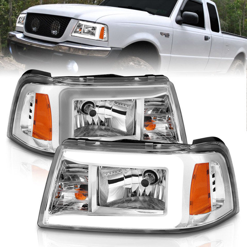 ANZO 2001-2011 Ford Ranger Crystal Headlights w/ Light Bar Chrome Housing-SR1 Performance