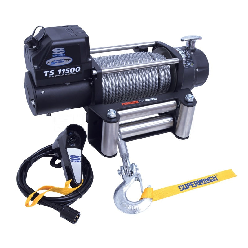 Superwinch 11500 LBS 12V DC 3/8in x 84ft Steel Rope Tiger Shark 11500 Winch-SR1 Performance