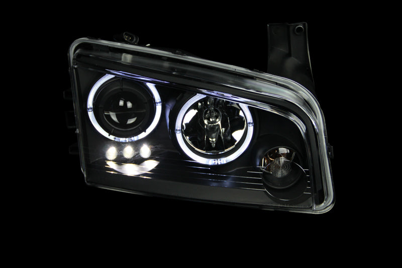 ANZO 2006-2010 Dodge Charger Projector Headlights w/ Halo Black-SR1 Performance