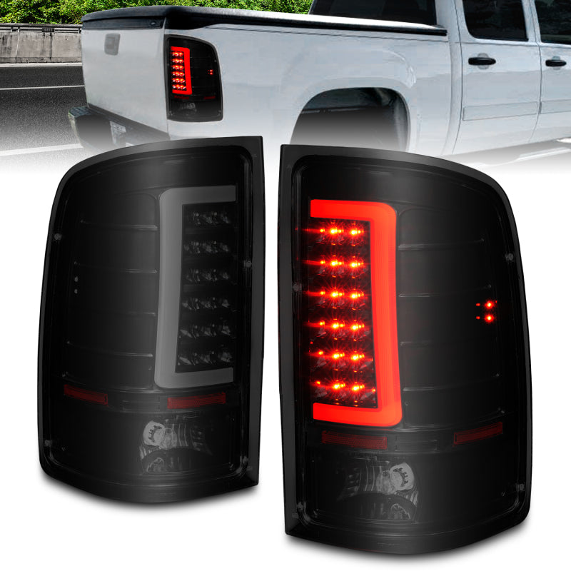 ANZO 2007-2013 GMC Sierra LED Tail Lights w/ Light Bar Black Housing Smoke Lens-SR1 Performance