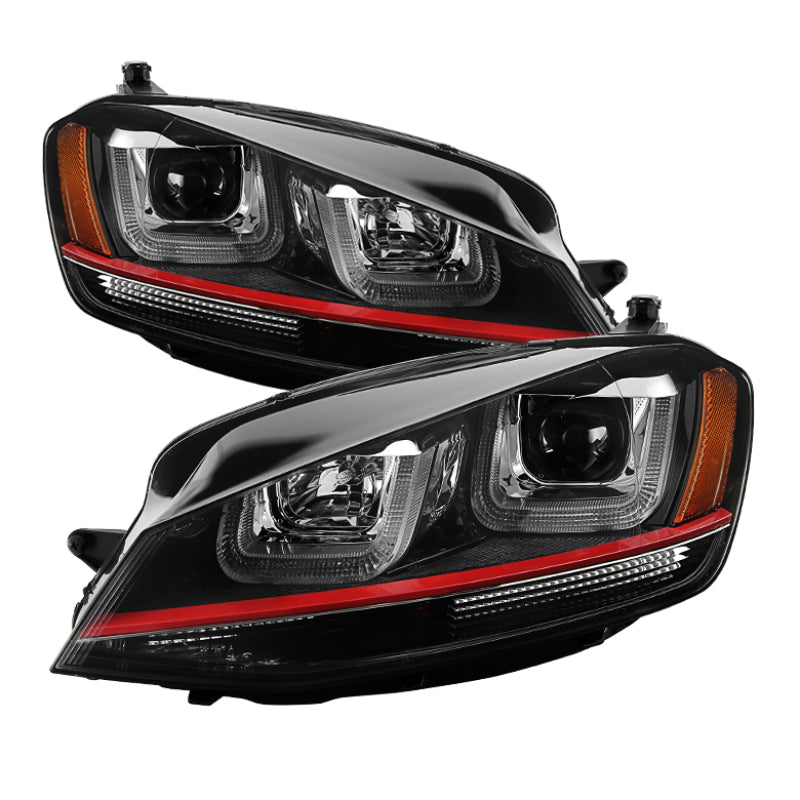 Spyder Volkswagen Golf VII 14-16 Projector Headlights DRL LED Red Stripe Blk PRO-YD-VG15-RED-DRL-BK-SR1 Performance