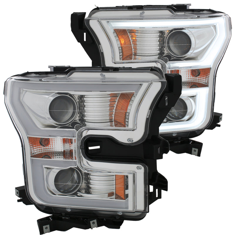 ANZO 2015-2016 Ford F-150 Projector Headlights w/ Plank Style Design Chrome w/ Amber-SR1 Performance