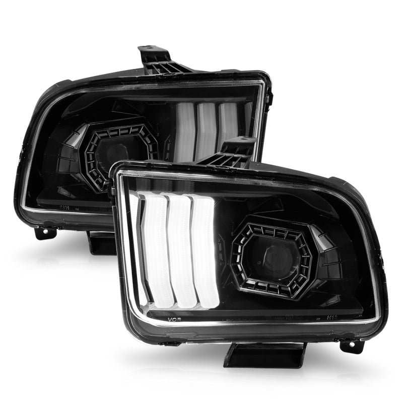 ANZO 05-09 Ford Mustang (w/Factory Halogen HL Only) Projector Headlights w/Light Bar Black Housing-SR1 Performance