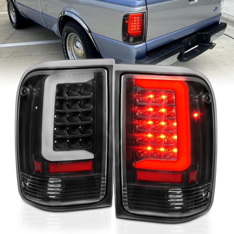 ANZO 1993-1997 Ford Ranger LED Tail Lights w/ Light Bar Black Housing Clear Lens-SR1 Performance