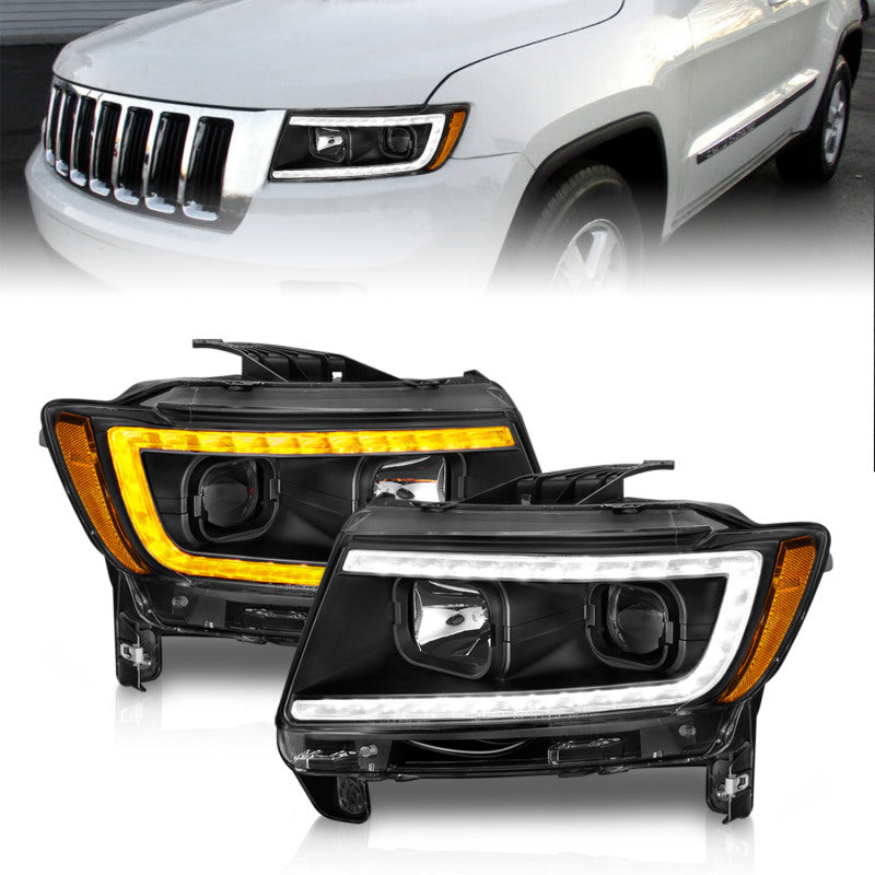 ANZO 11-13 Jeep Grand Cherokee (Factory Halogen Only) Projector Headlights w/Light Bar Swtchbk Black-SR1 Performance