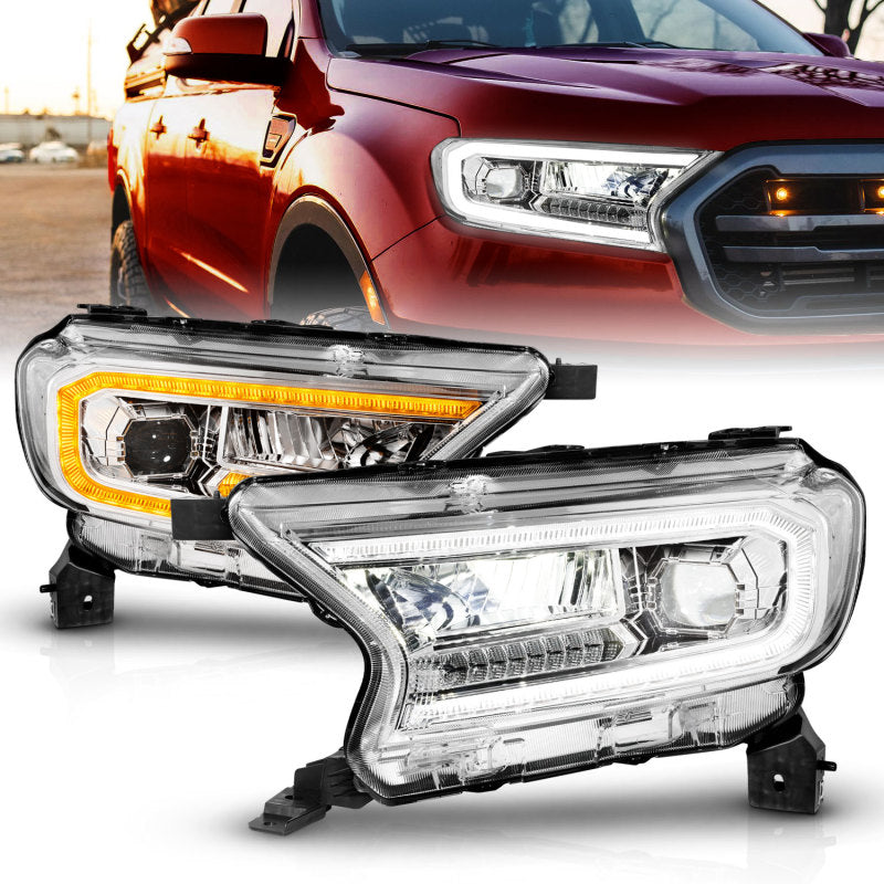 ANZO 19-23 Ford Ranger Full LED Projector Headlights w/ Initiation & Sequential - Chrome-SR1 Performance