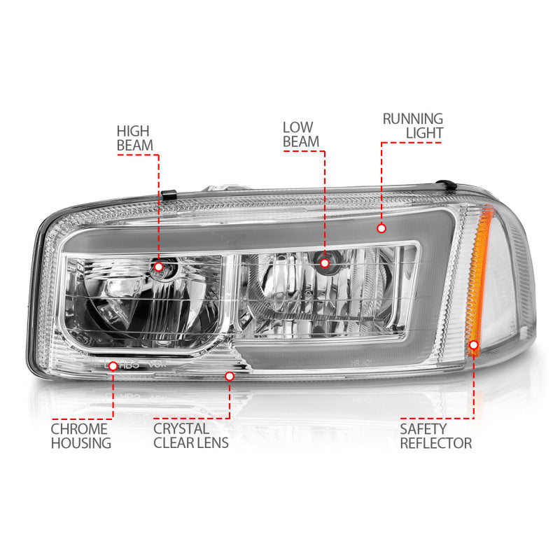 Anzo 99-17 GMC Sierra/Denali Headlights Chrome Amber (w/C Light Bars)-SR1 Performance