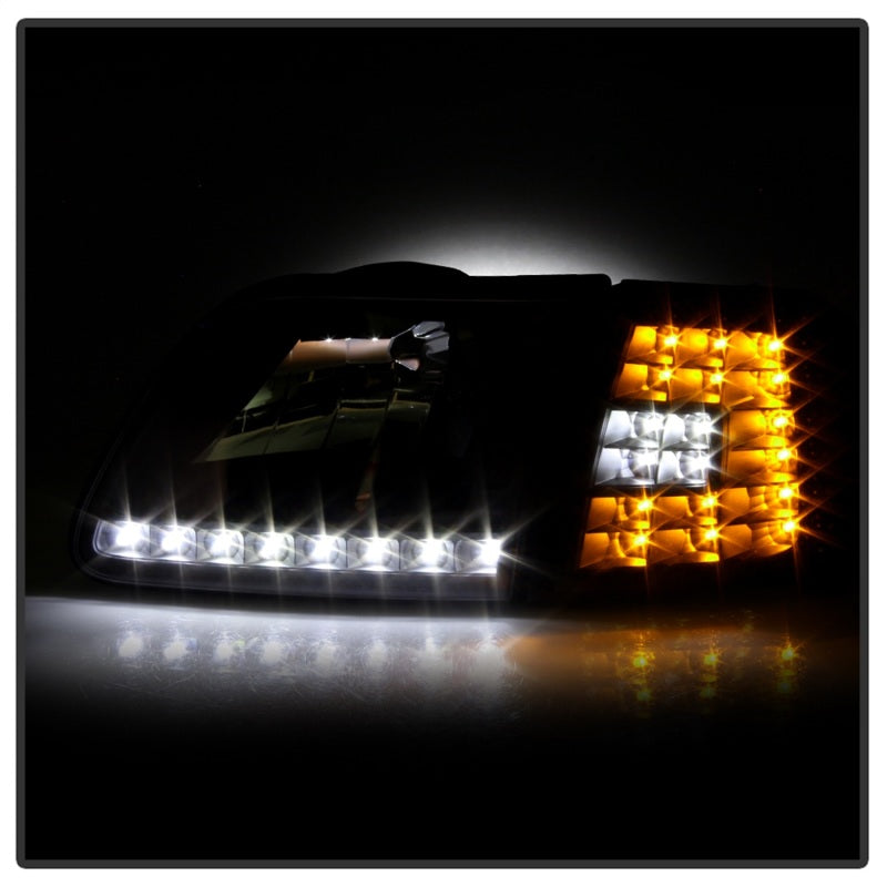 Xtune Ford F150 97-03 Crystal Headlights w/ Clear LED Corners Black HD-ON-FF15097-LED-SET-BK-SR1 Performance