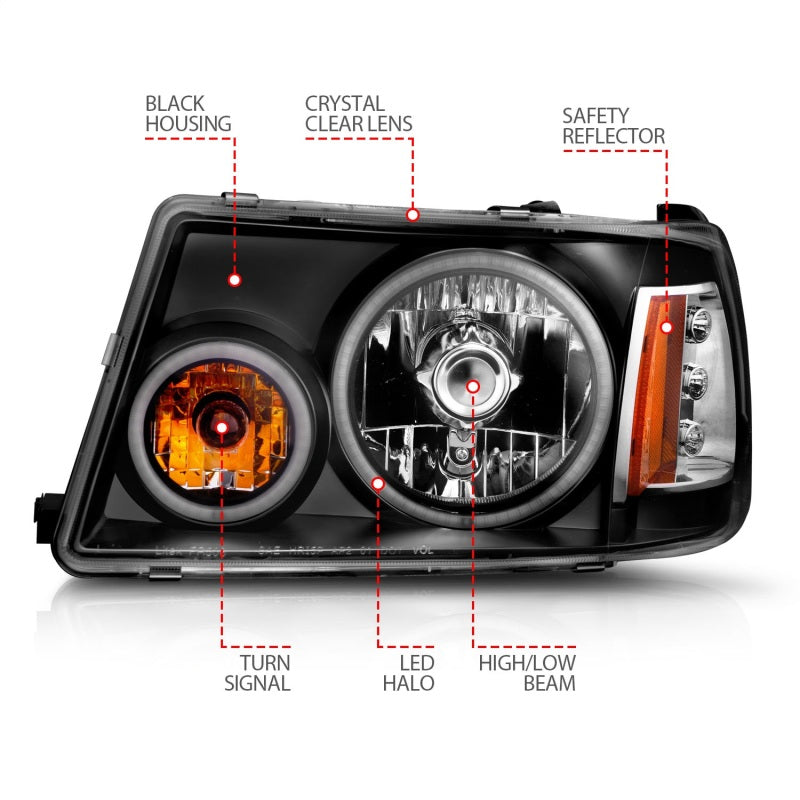 ANZO 2001-2011 Ford Ranger Projector Headlights w/ Halo Black (CCFL) 1 pc-SR1 Performance