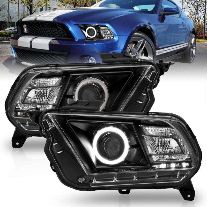 ANZO 2010-2014 Ford Mustang Projector Headlights w/ Halo Black (CCFL)-SR1 Performance