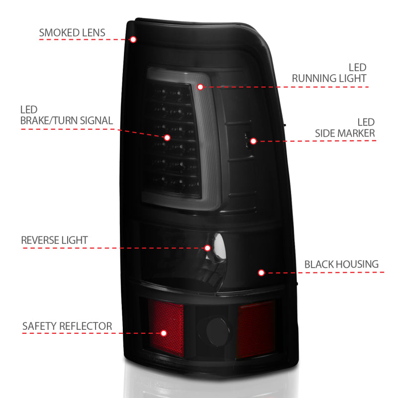 ANZO 2003-2006 Chevy Silverado 1500 LED Taillights Plank Style Black w/Smoke Lens-SR1 Performance