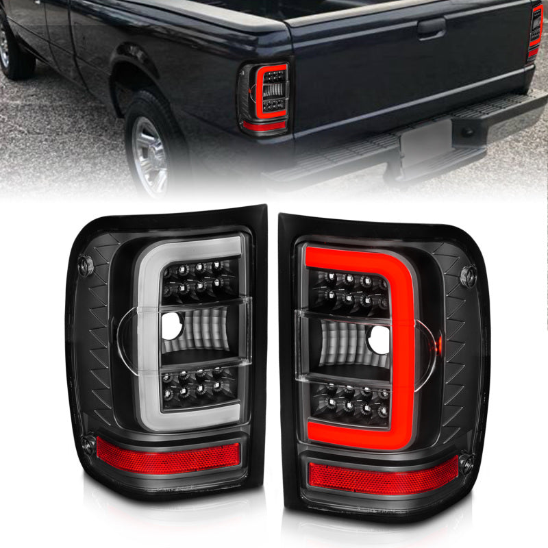 ANZO 2001-2011 Ford Ranger LED Tail Lights w/ Light Bar Black Housing Clear Lens-SR1 Performance