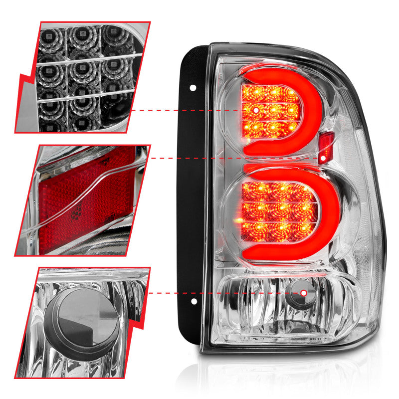 ANZO 2002-2009 Chevrolet Trailblazer LED Tail Lights w/ Light Bar Chrome Housing Clear Lens-SR1 Performance