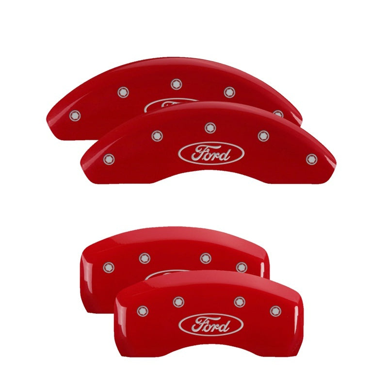 MGP 4 Caliper Covers Engraved Front & Rear Ford Oval Red Finish Silver Char 21 Ford Bronco Sport-SR1 Performance
