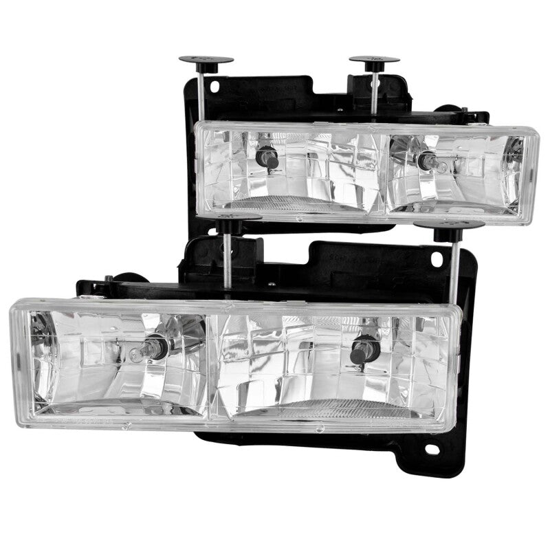 ANZO 1988-1998 Chevrolet C1500 Crystal Headlights with Chrome Housing and Clear Lenses