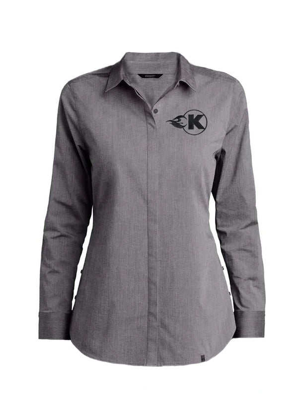 Women's Grey Button Down with Black K-Flame - S