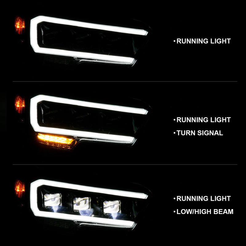 ANZO 2016-2018 Toyota Tacoma LED Projector Headlights Plank Style Black w/ Amber-SR1 Performance