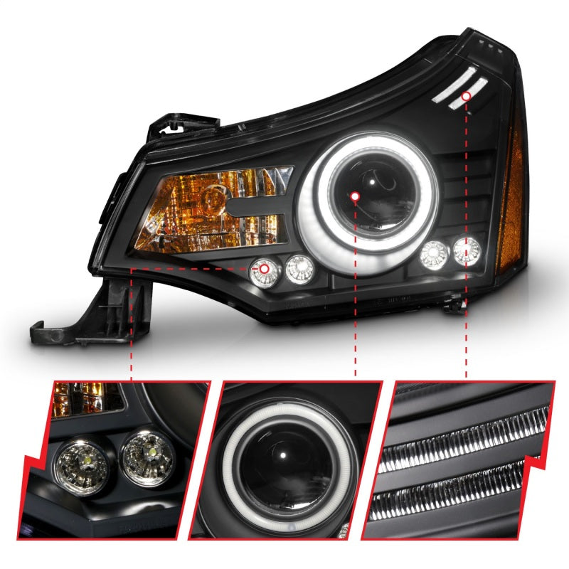 ANZO 2008-2011 Ford Focus Projector Headlights Black-SR1 Performance