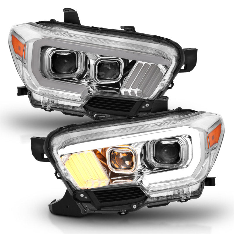 ANZO 2016-2017 Toyota Tacoma Projector Headlights w/ Plank Style Design Chrome/Amber w/ DRL-SR1 Performance