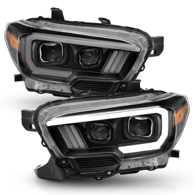 ANZO 2016-2017 Toyota Tacoma Projector Headlights w/ Plank Style Switchback Black w/ Amber w/ DRL-SR1 Performance