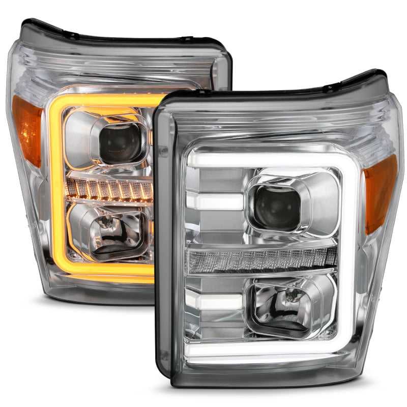 ANZO 11-16 Ford F-250/F-350/F-450 Projector Headlights w/ Plank Style Switchback Chrome w/Amber-SR1 Performance