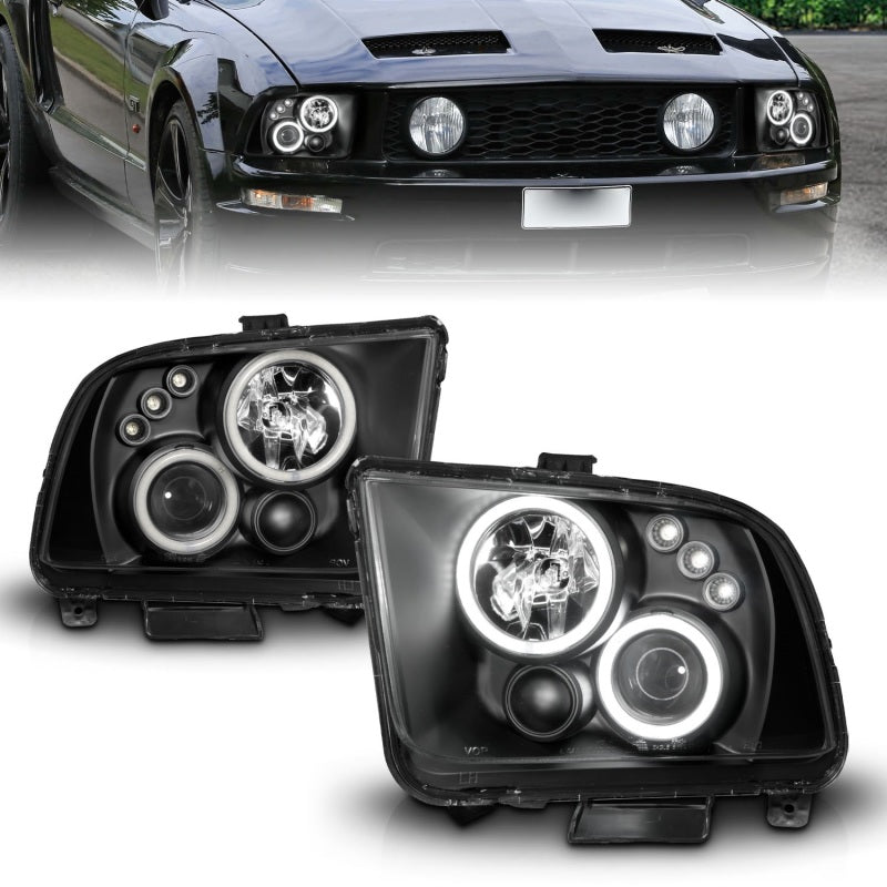 ANZO 2005-2009 Ford Mustang Projector Headlights w/ Halo Black-SR1 Performance