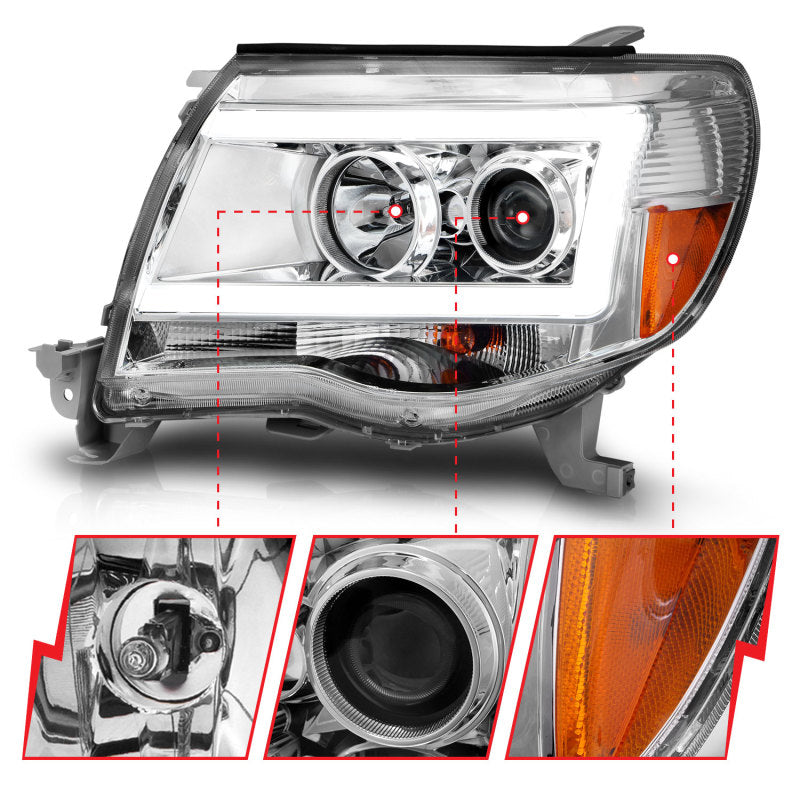 ANZO 2005-2011 Toyota Tacoma Projector Headlights w/ Light Bar Chrome Housing-SR1 Performance